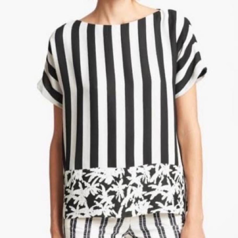 Kenzo Black and White Striped Floral Blouse